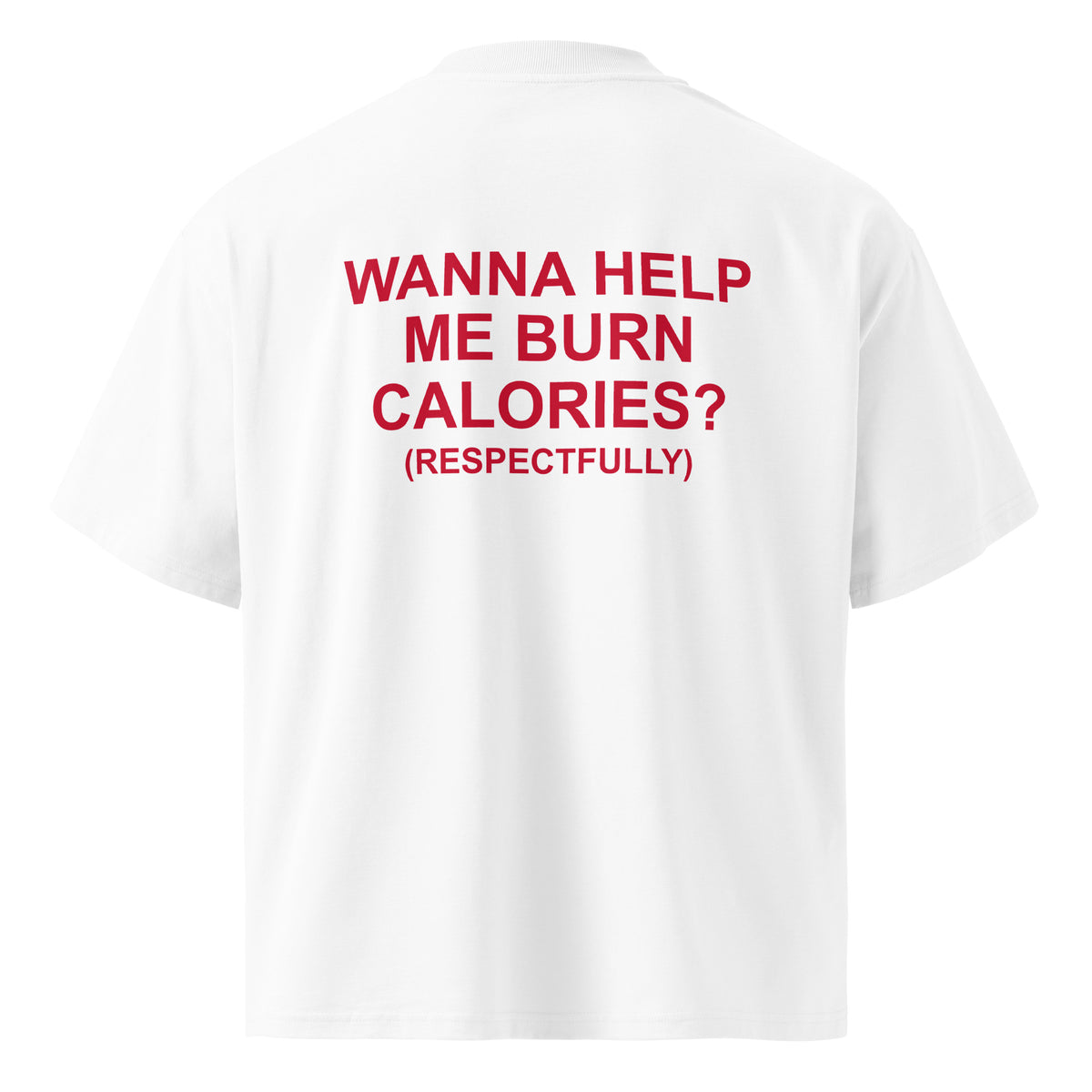 WANNA HELP ME BURN CALORIES? (RESPECTFULLY) oversized t-shirt – white back view | So True
