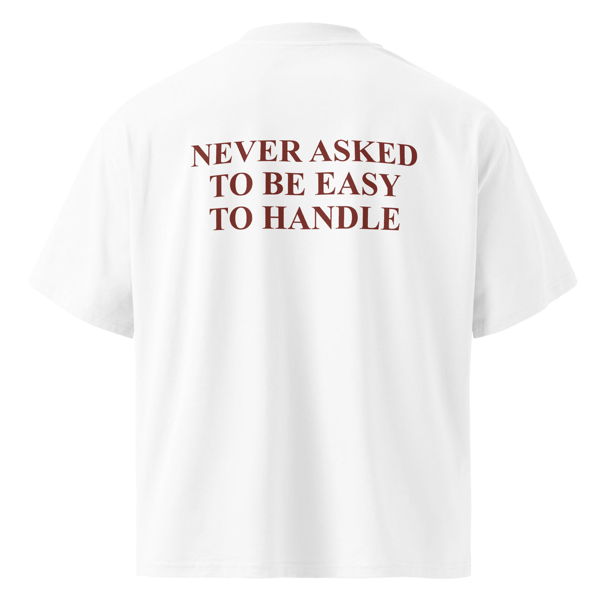 NEVER ASKED TO BE EASY TO HANDLE oversized t-shirt – white back view | So True