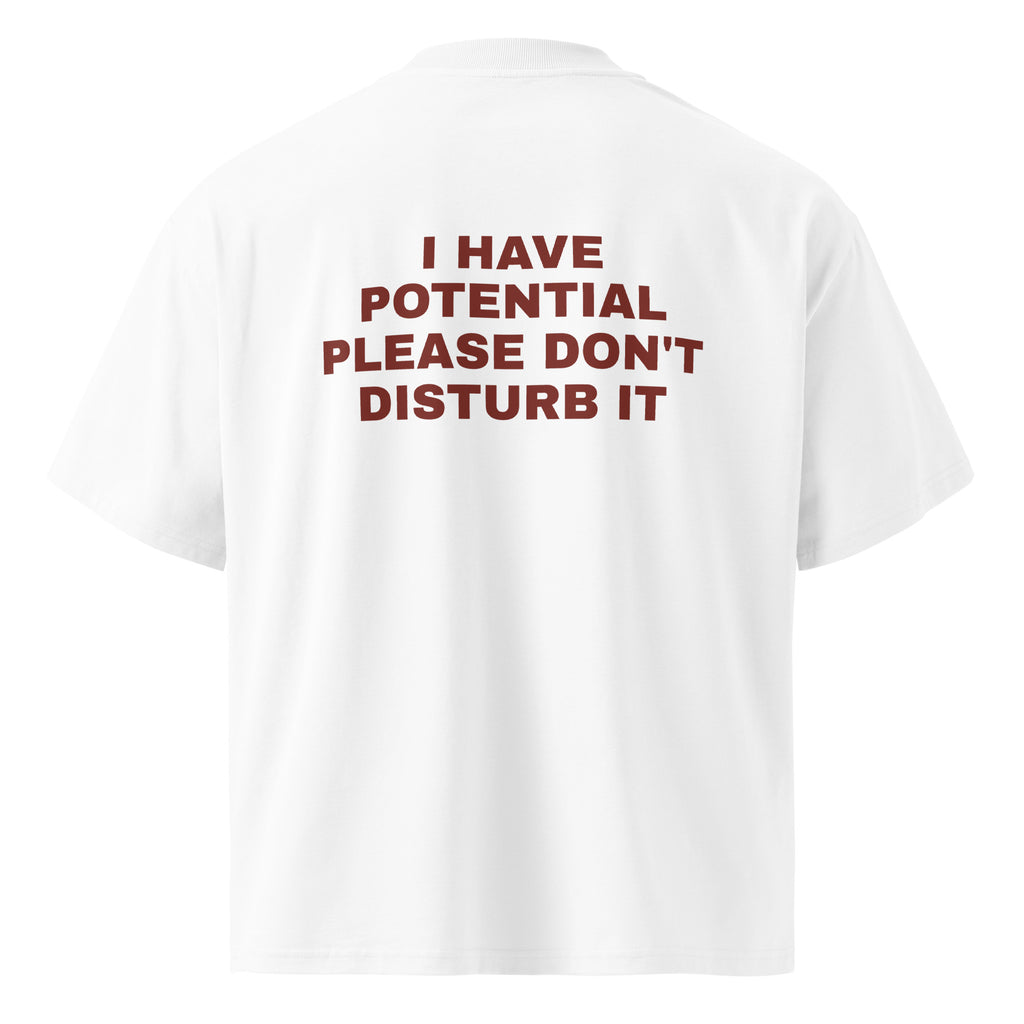 I HAVE POTENTIAL PLEASE DON'T DISTURB IT oversized t-shirt – white back view | So True
