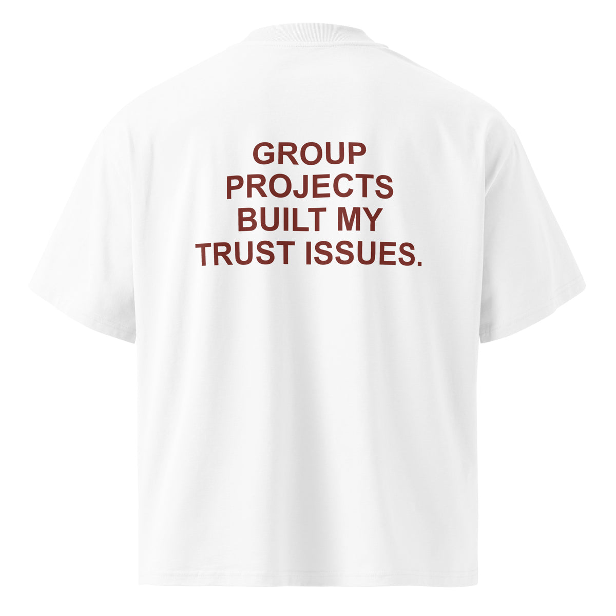 GROUP PROJECTS BUILT MY TRUST ISSUES oversized t-shirt – white back view | So True