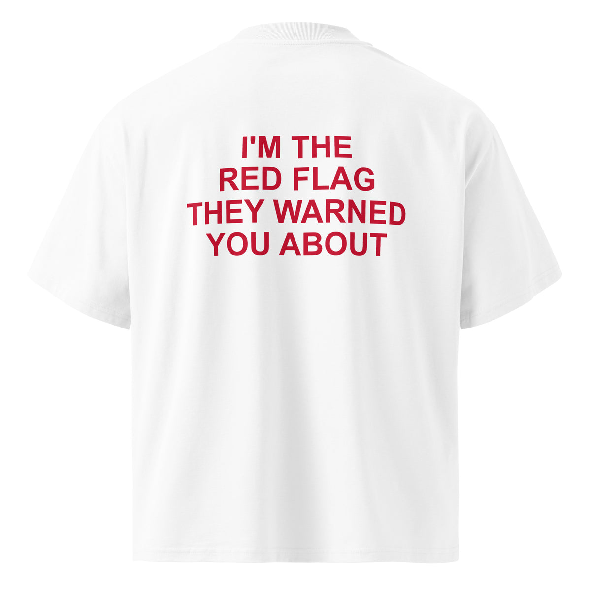 I'M THE RED FLAG THEY WARNED YOU ABOUT oversized t-shirt – white back view | So True