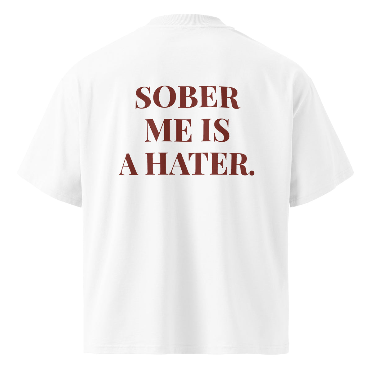 SOBER ME IS A HATER. oversized t-shirt – white back view | So True