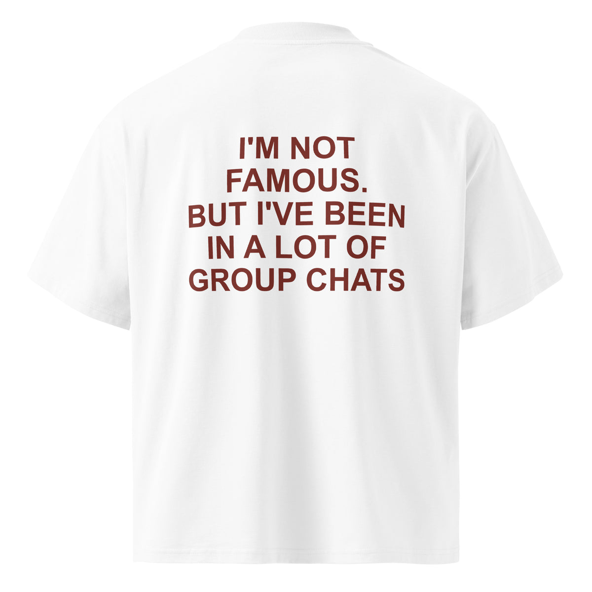 I'M NOT FAMOUS. BUT I'VE BEEN IN A LOT OF GROUP CHATS oversized t-shirt – white back view | So True