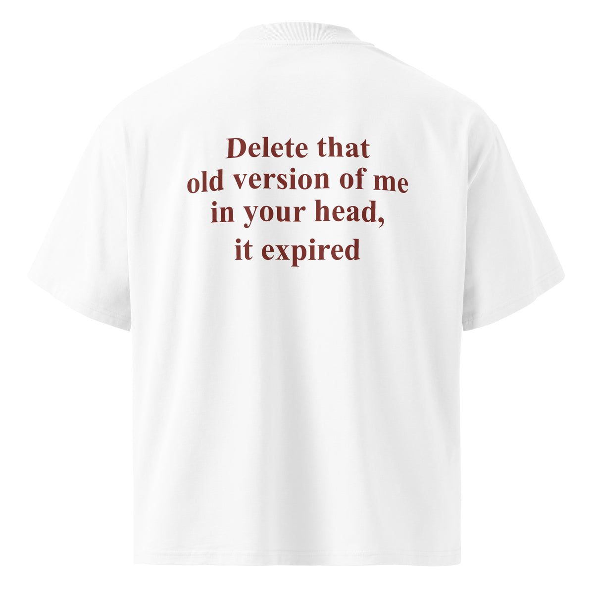 DELETE THAT OLD VERSION OF ME IN YOUR HEAD, IT EXPIRED oversized t-shirt – white back view | So True