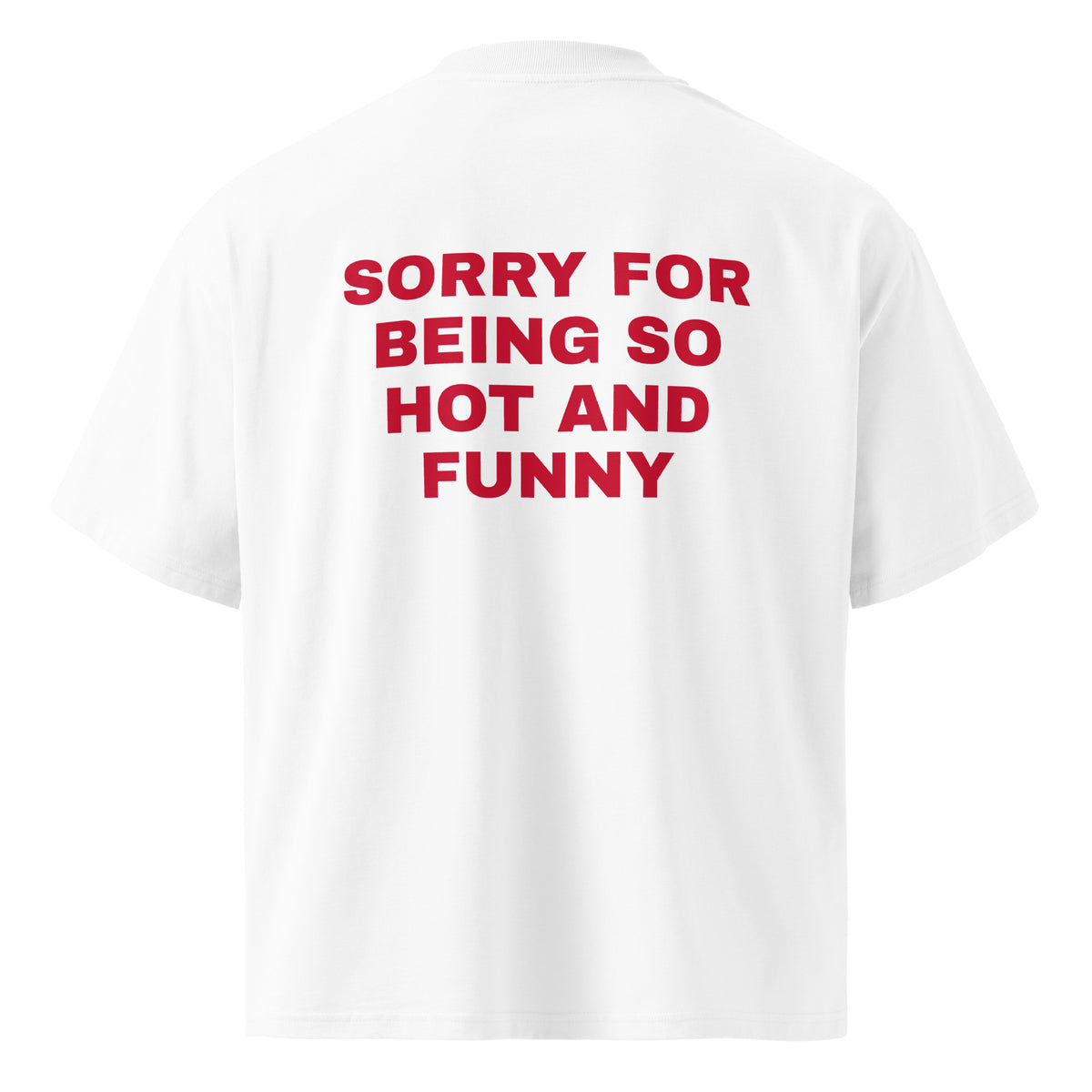 SORRY FOR BEING SO HOT AND FUNNY oversized t-shirt – white back view | So True