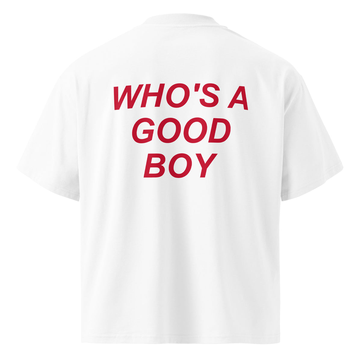 WHO'S A GOOD BOY oversized t-shirt – white back view | So True