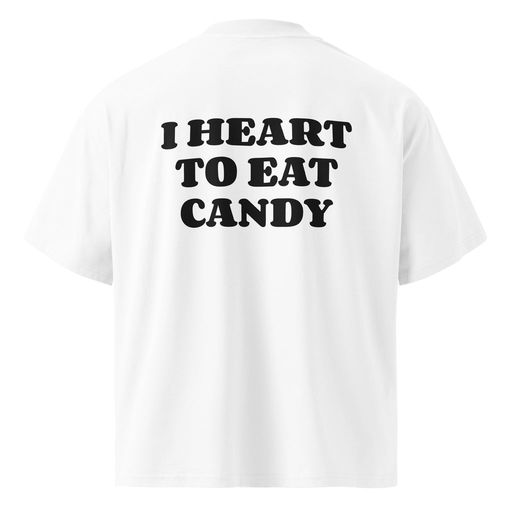 I HEART TO EAT CANDY oversized t-shirt – white back view | So True