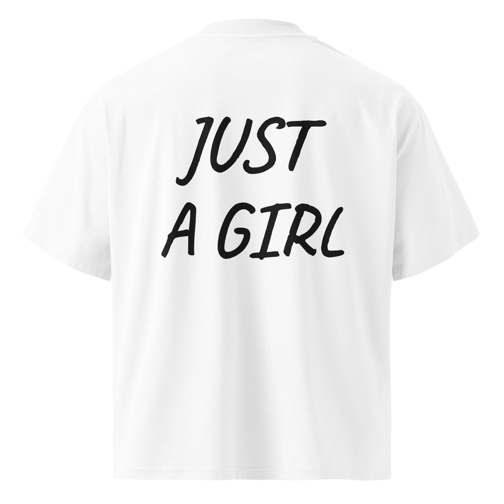JUST A GIRL oversized t-shirt – white back view | So True