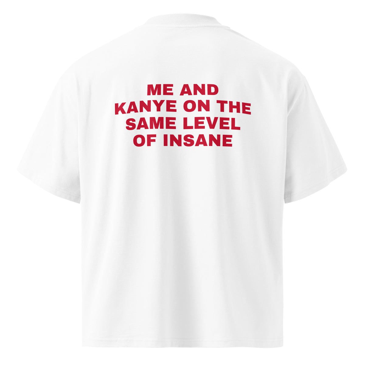 ME AND KANYE ON THE SAME LEVEL OF INSANE oversized t-shirt – white back view | So True