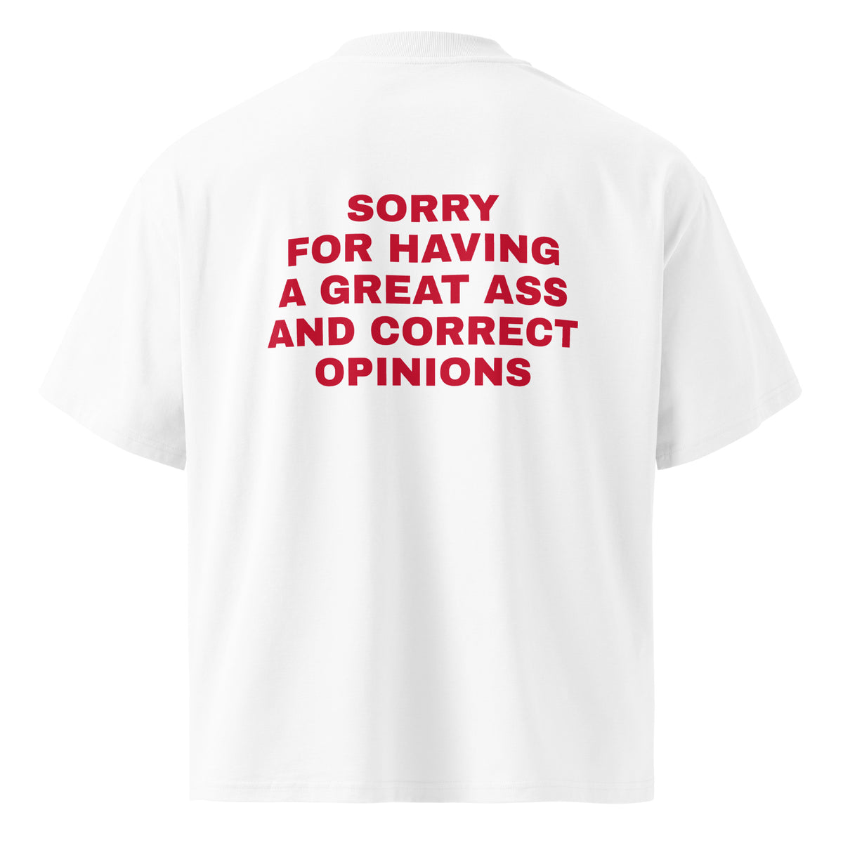 SORRY FOR HAVING A GREAT ASS AND CORRECT OPINIONS oversized t-shirt – white back view | So True