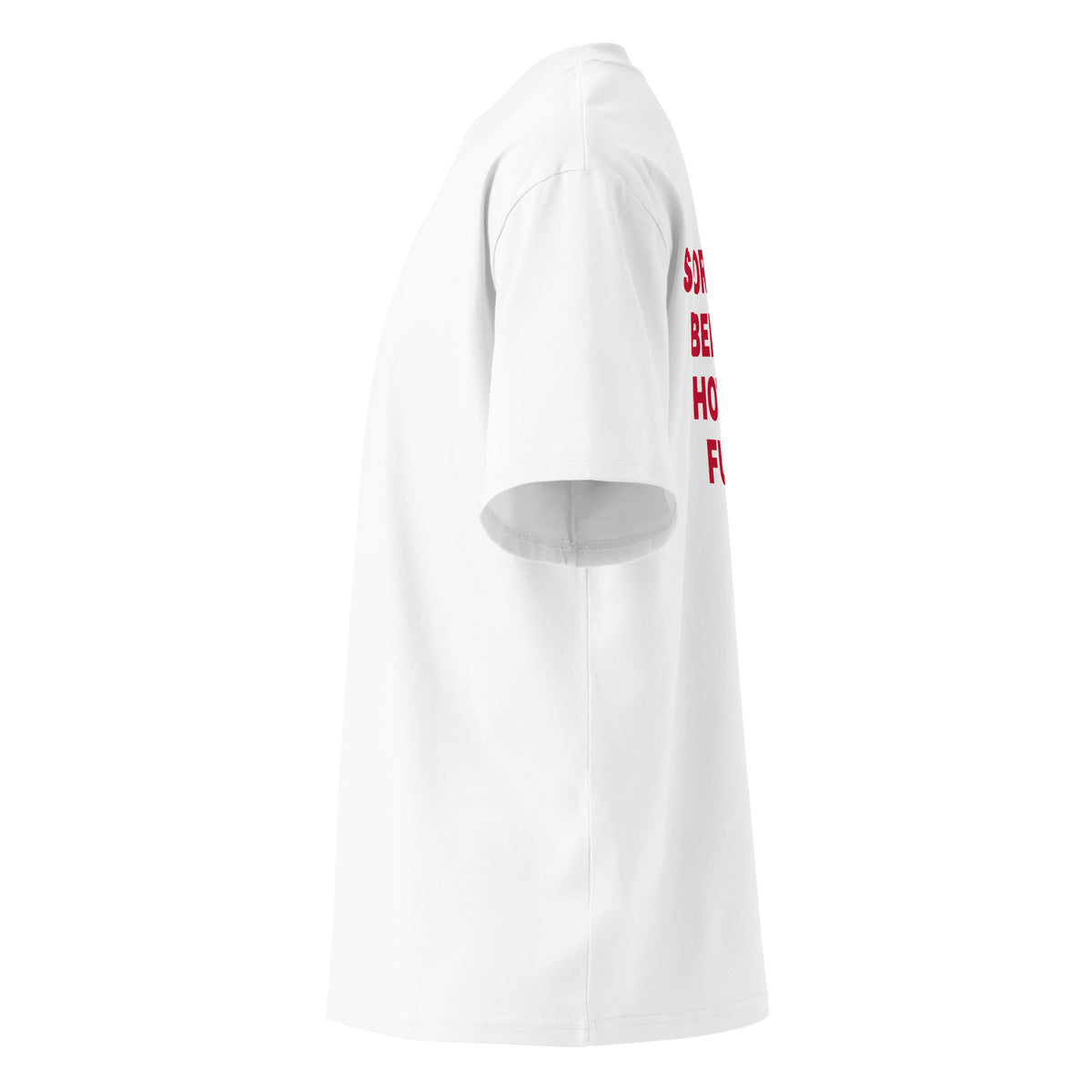 SORRY FOR BEING SO HOT AND FUNNY oversized t-shirt – white left view | So True