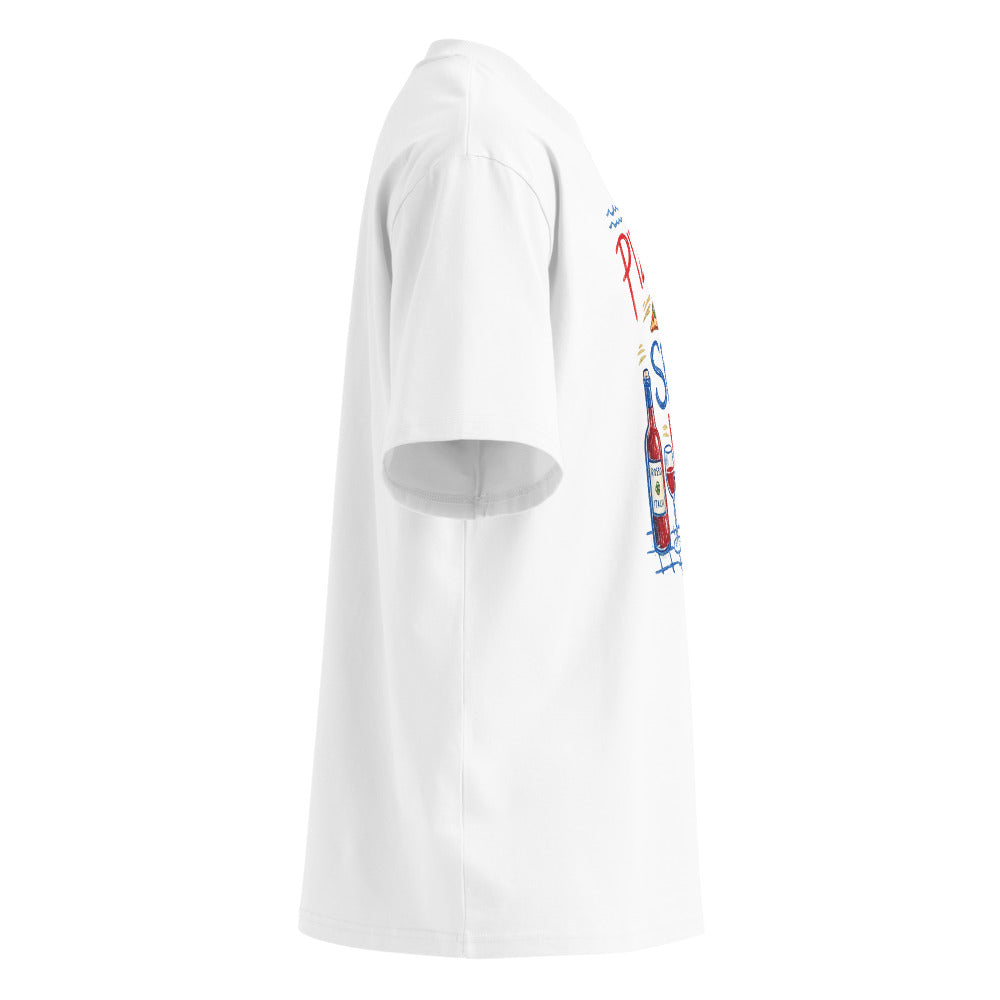 PIZZA SEX WINE oversized t-shirt – white right view | So True