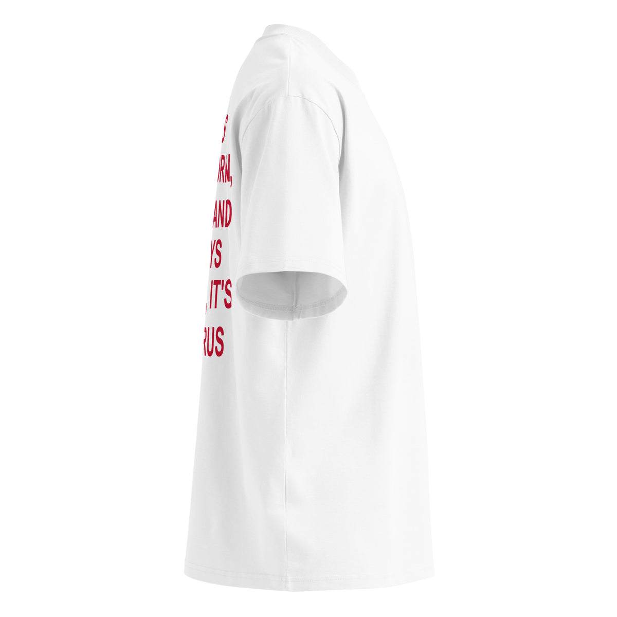 IF IT'S STUBBORN, LOYAL AND ALWAYS EATING, IT'S A TAURUS oversized t-shirt – white right view | So True