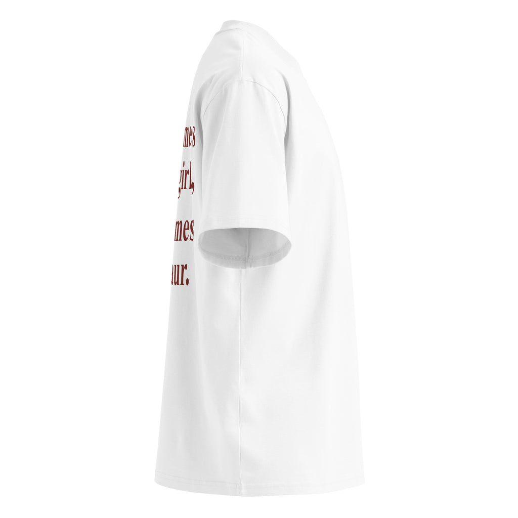 SOMETIMES A SOFT GIRL, SOMETIMES DINOSAUR oversized t-shirt – white right view | So True
