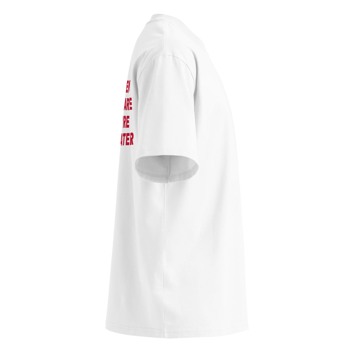 REAL MEN DON'T CARE IF YOU'RE A MANHATER oversized t-shirt – white right view | So True
