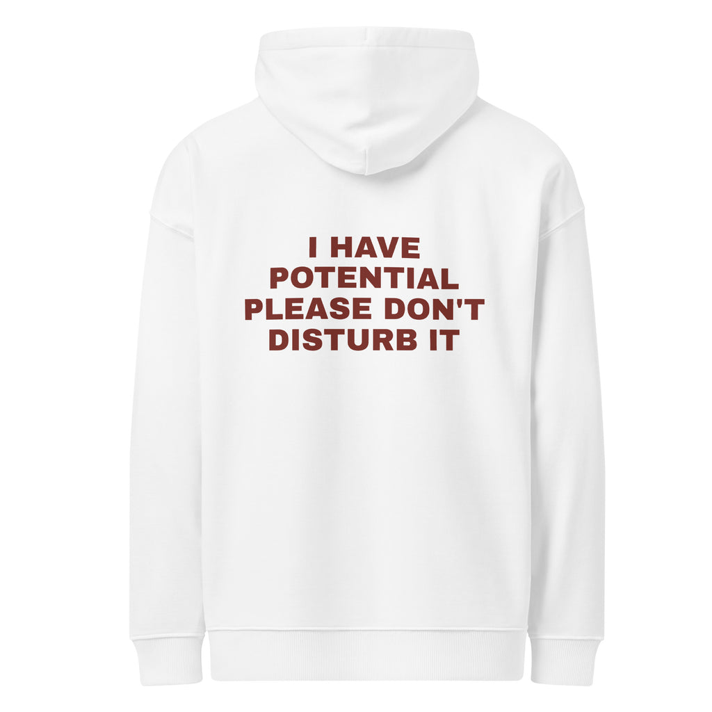 I HAVE POTENTIAL PLEASE DON'T DISTURB IT oversized hoodie – white back view | So True