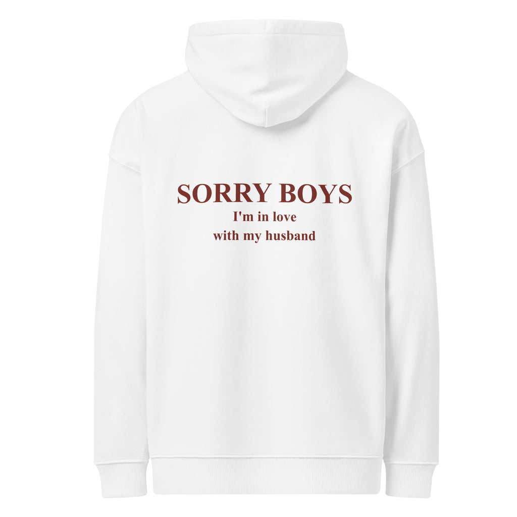 SORRY BOYS I'M IN LOVE WITH MY HUSBAND oversized hoodie – white back view | So True