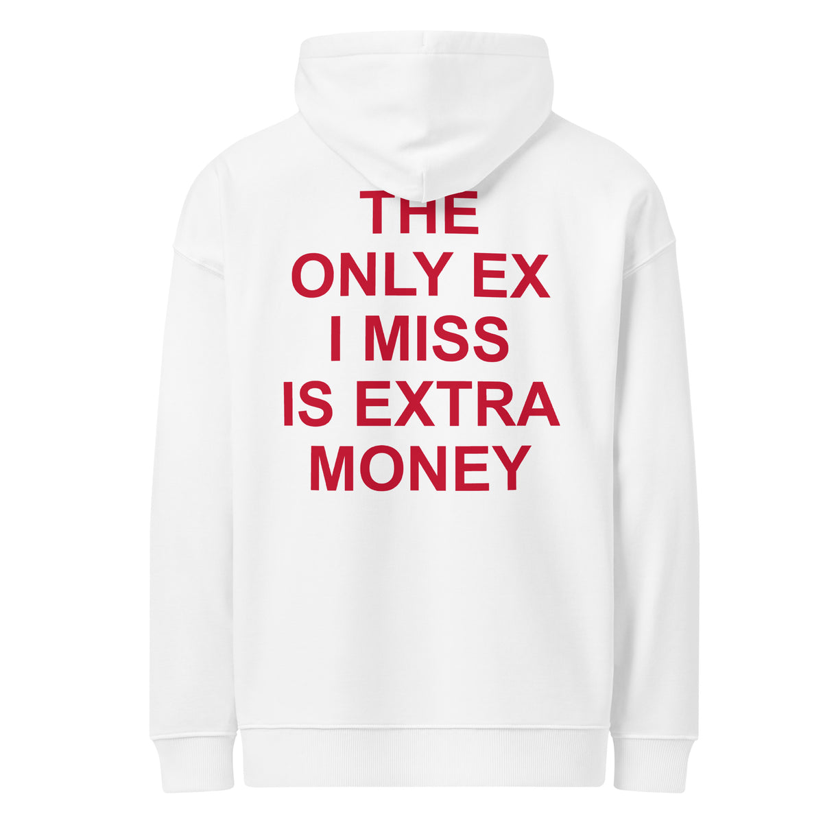 THE ONLY EX I MISS IS EXTRA MONEY oversized hoodie – white back view | So True