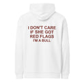 I DON'T CARE IF SHE GOT RED FLAGS I'M A BULL oversized hoodie – white back view | So True