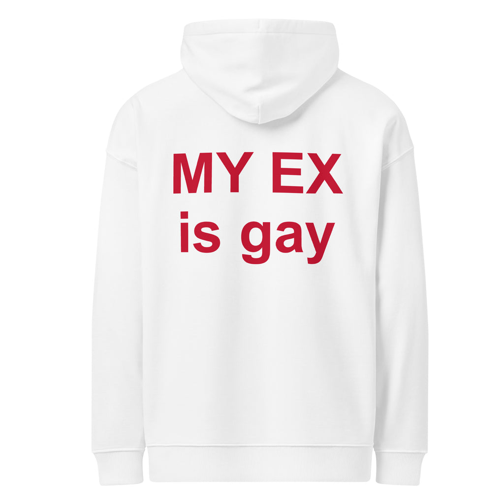 MY EX IS GAY oversized hoodie – white back view | So True