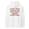 I DON'T NEED CHATGPT MY GIRLFRIEND KNOWS EVERYTHING oversized hoodie – white back view | So True