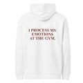 I PROCESS MY EMOTIONS AT THE GYM oversized hoodie – white back view | So True