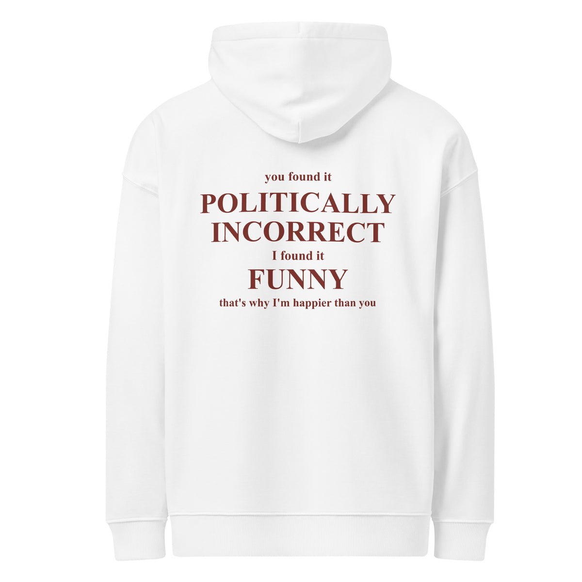 YOU FOUND IT POLITICALLY INCORRECT I FOUND IT FUNNY oversized hoodie – white back view | So True