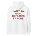 HATED BY MANY. DEFEATED BY NONE. oversized hoodie – white back view | So True