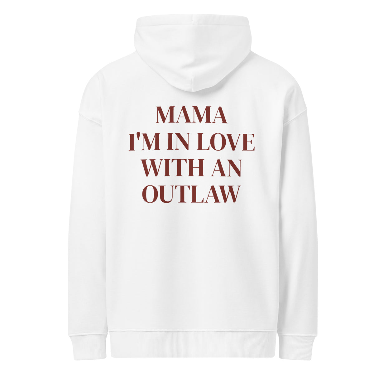 MAMA I'M IN LOVE WITH AN OUTLAW oversized hoodie – white back view | So True
