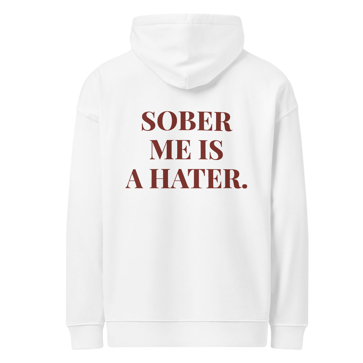 SOBER ME IS A HATER. oversized hoodie – white back view | So True