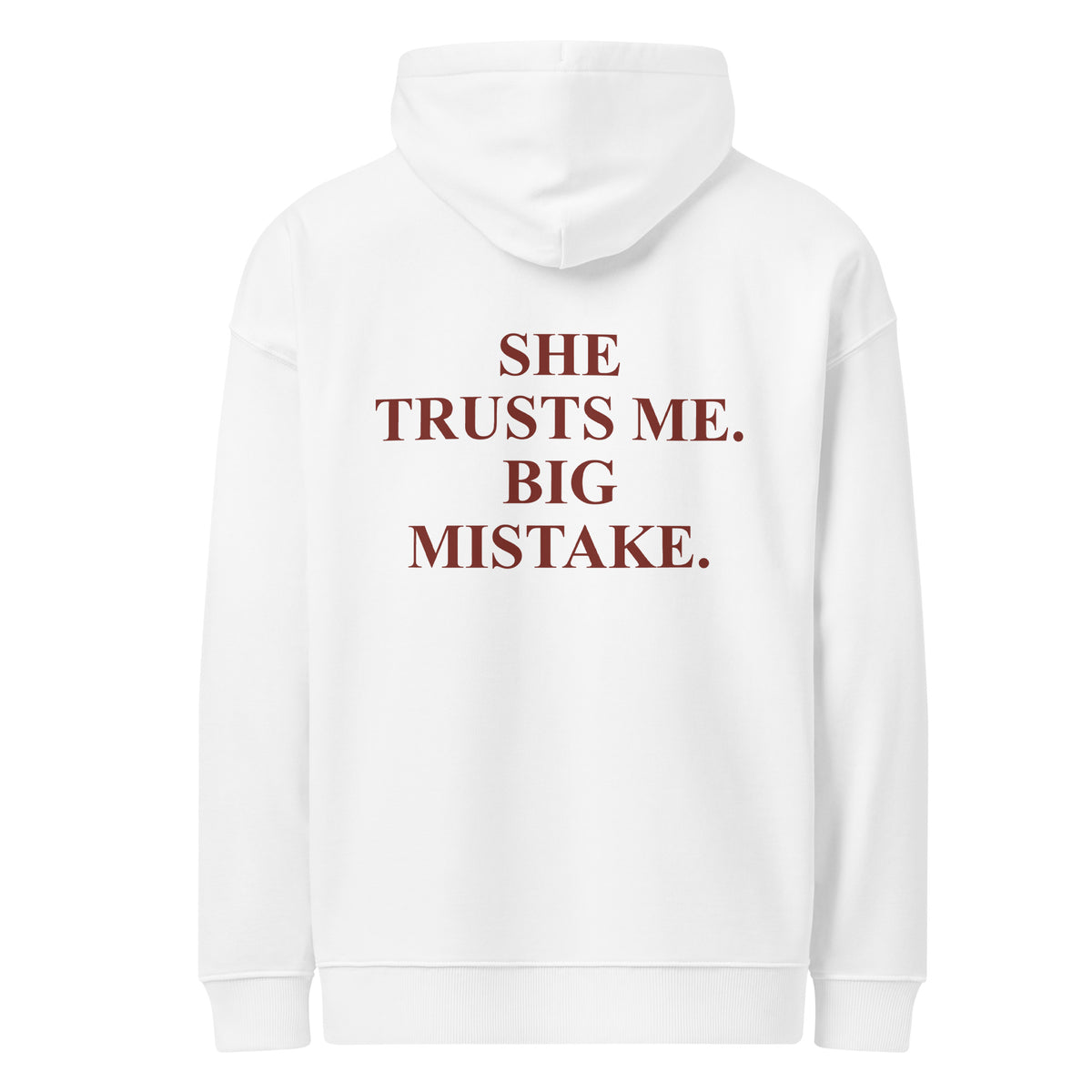 SHE TRUSTS ME. BIG MISTAKE. oversized hoodie – white back view | So True