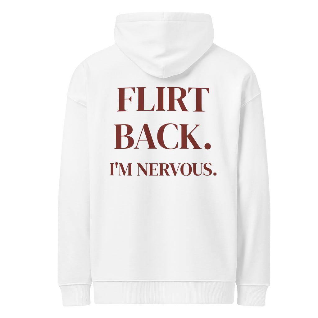 FLIRT BACK. I'M NERVOUS oversized hoodie – white back view | So True