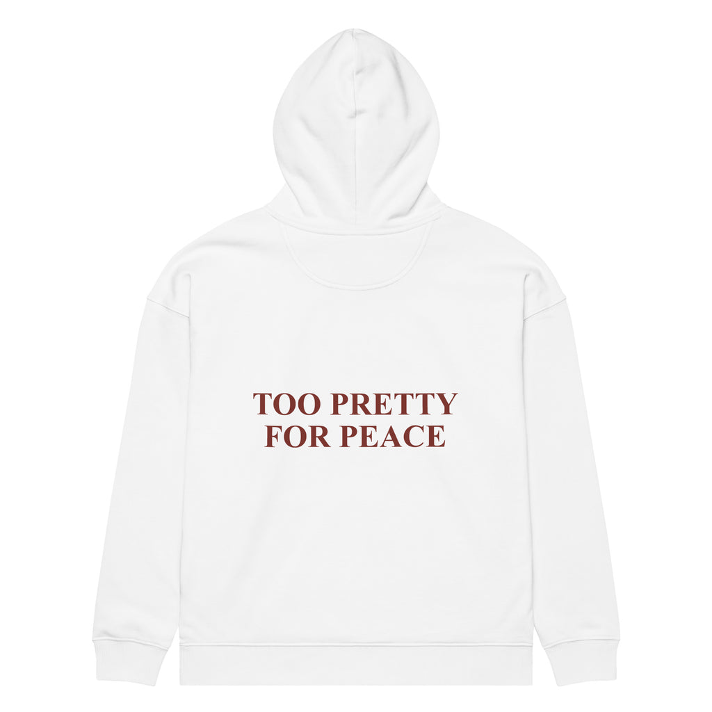 TOO PRETTY FOR PEACE oversized hoodie – white back view | So True