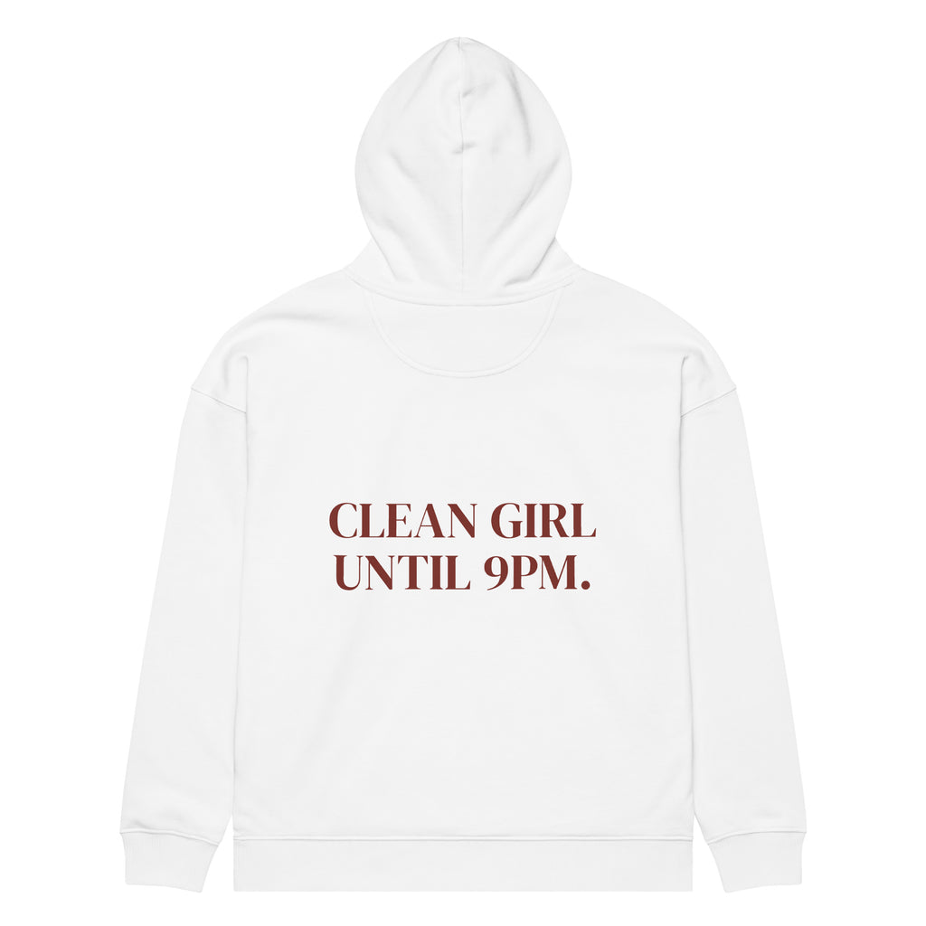 CLEAN GIRL UNTIL 9PM. oversized hoodie – white back view | So True