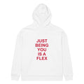 JUST BEING YOU IS A FLEX oversized hoodie – white back view | So True