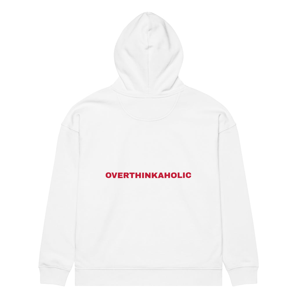 OVERTHINKAHOLIC oversized hoodie – white back view | So True