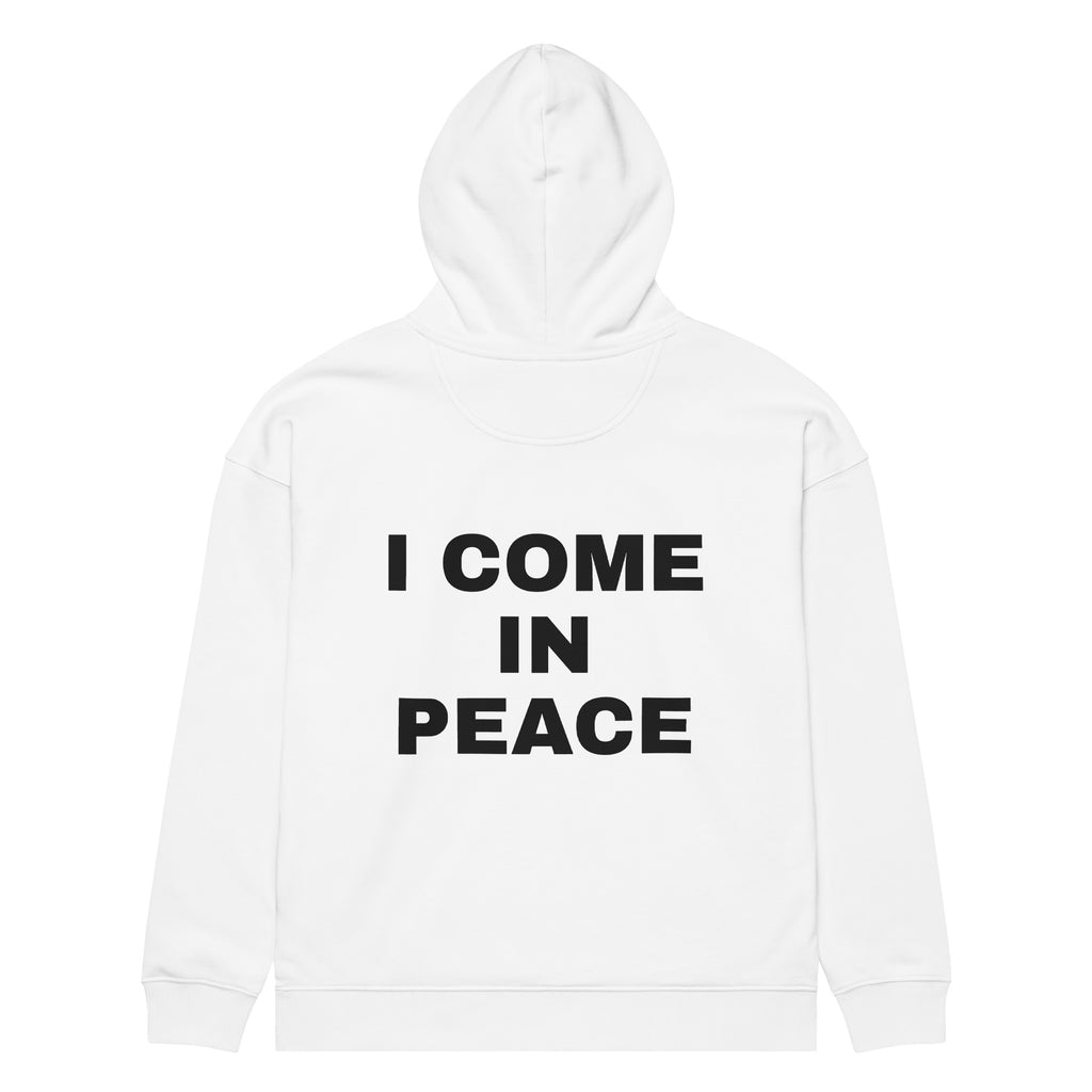 I COME IN PEACE oversized hoodie – white back view | So True