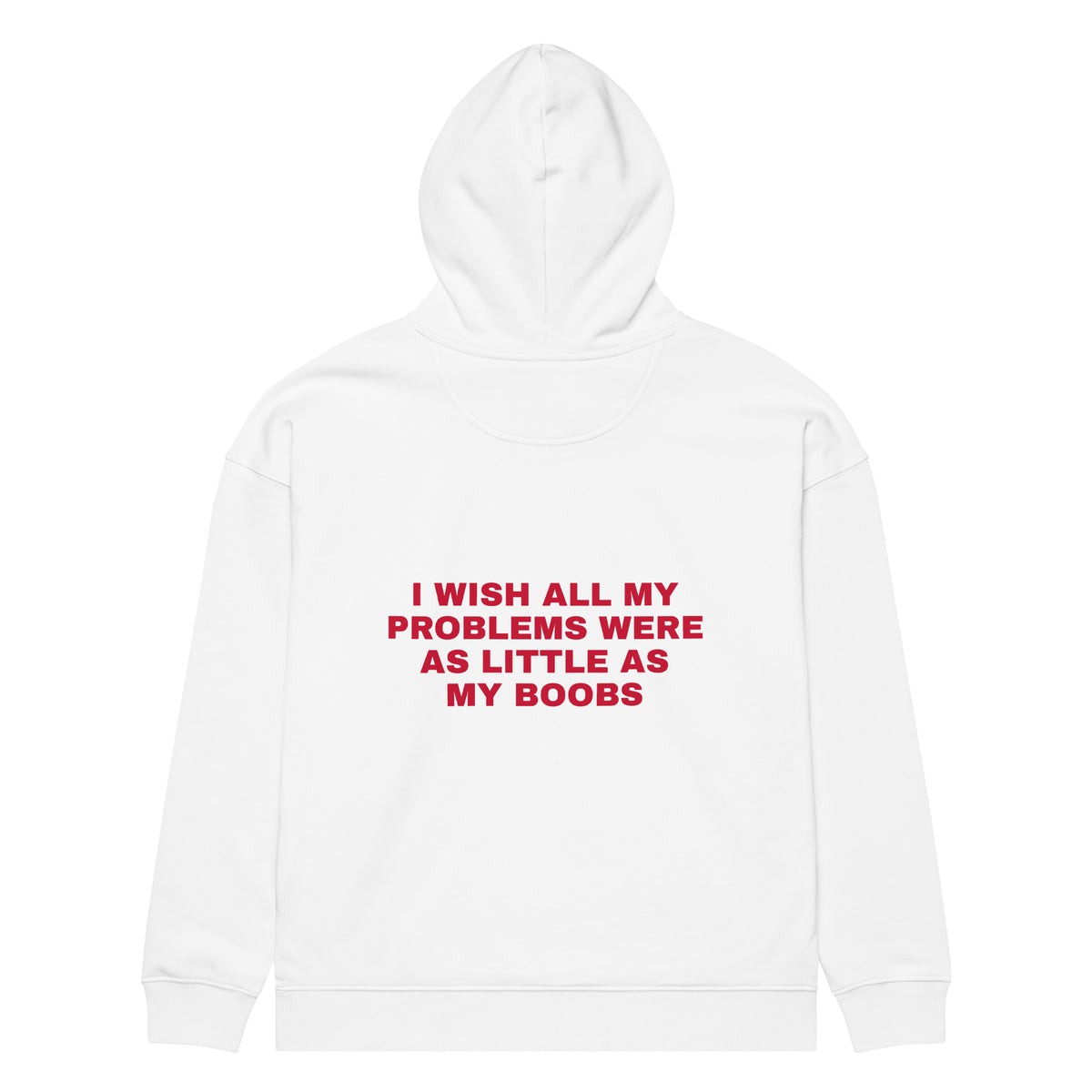 I WISH ALL MY PROBLEMS WERE AS LITTLE AS MY BOOBS oversized hoodie – white back view | So True