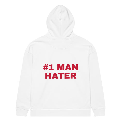 #1 MAN HATER oversized hoodie – white back view | So True