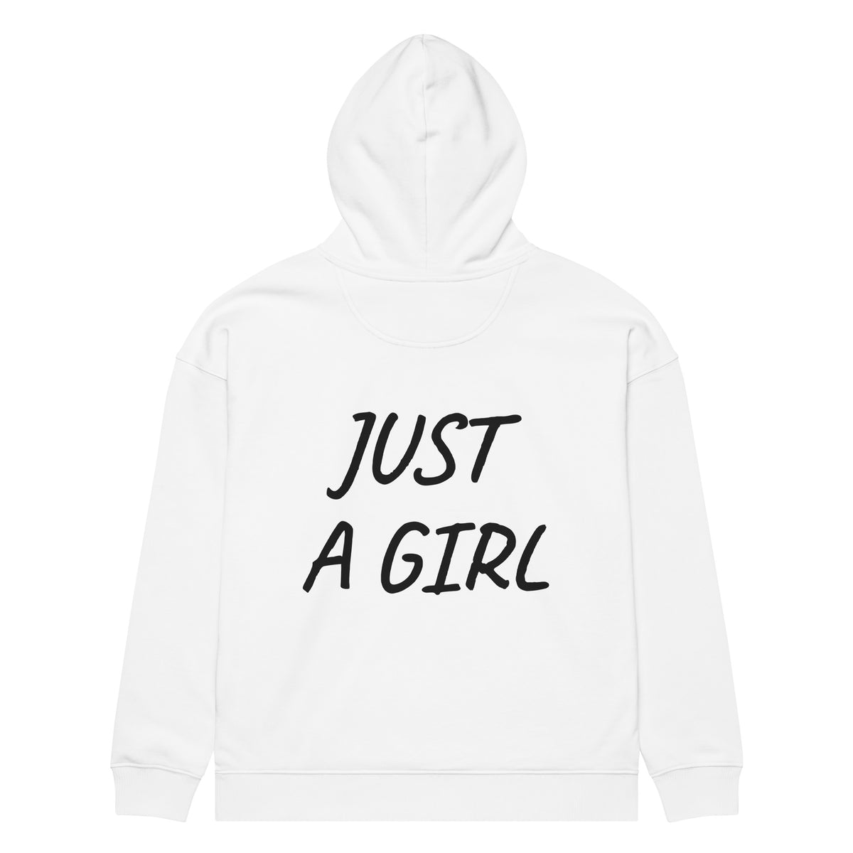 JUST A GIRL oversized hoodie – white back view | So True