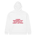 LOOKS INNOCENT BUT IS ACTUALLY KINKY AS FUCK oversized hoodie – white back view | So True