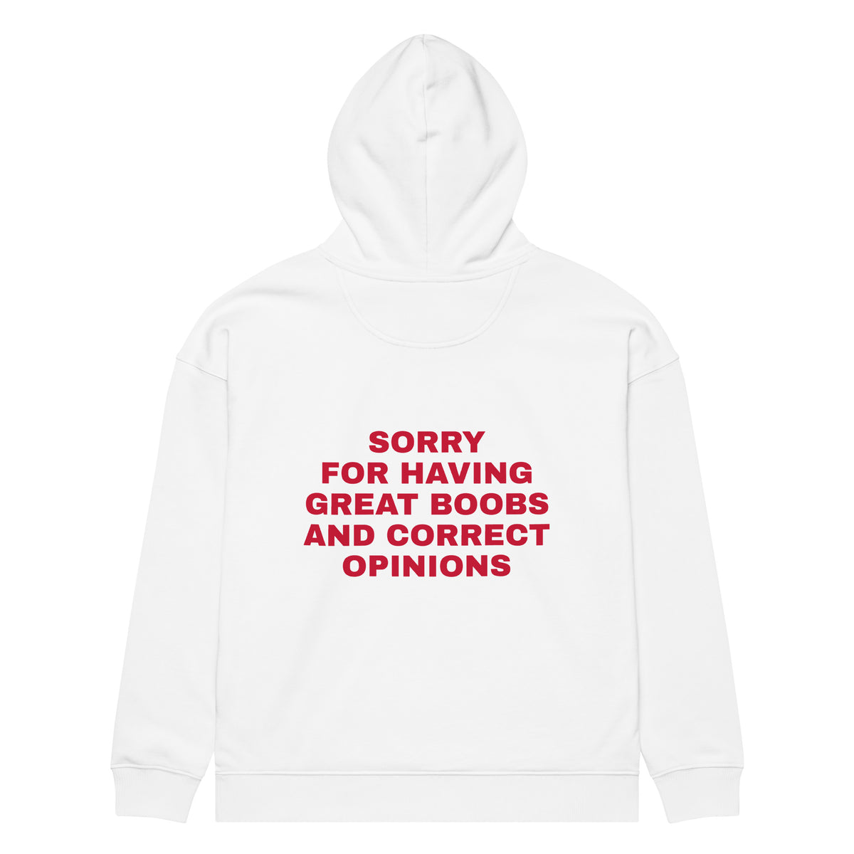 SORRY FOR HAVING GREAT BOOBS AND CORRECT OPINIONS oversized hoodie – white back view | So True