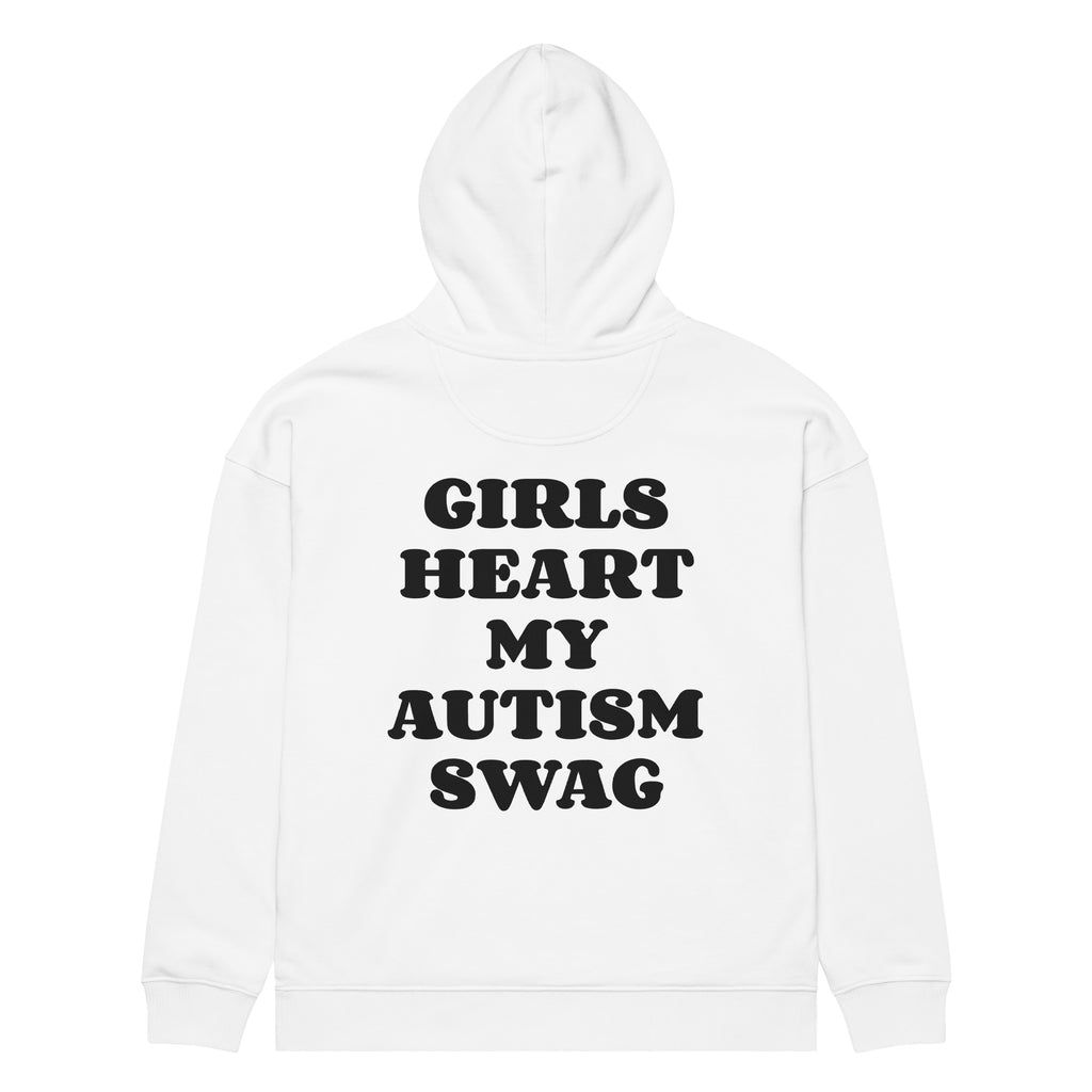 GIRLS HEART MY AUTISM SWAG oversized hoodie – white back view | So True