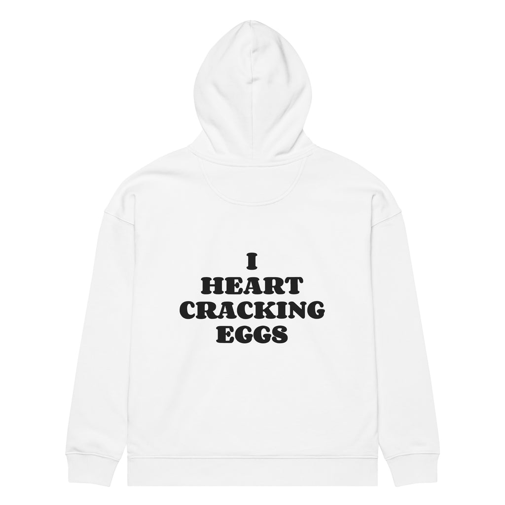 I HEART CRACKING EGGS oversized hoodie – white back view | So True