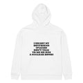 I HEART MY BOYFRIEND (PLEASE DON'T TALK TO ME HE HAS A NUCLEAR BOMB) oversized hoodie – white back view | So True