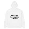 I HEART TOUCHING THINGS oversized hoodie – white back view | So True