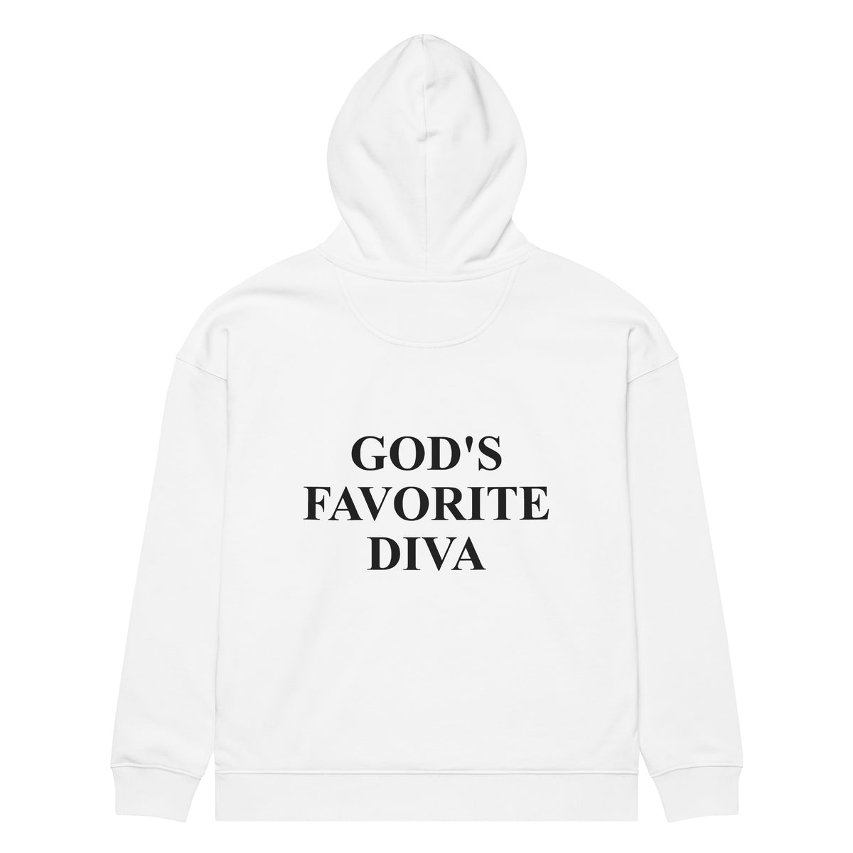 GOD'S FAVORITE DIVA oversized hoodie – white back view | So True