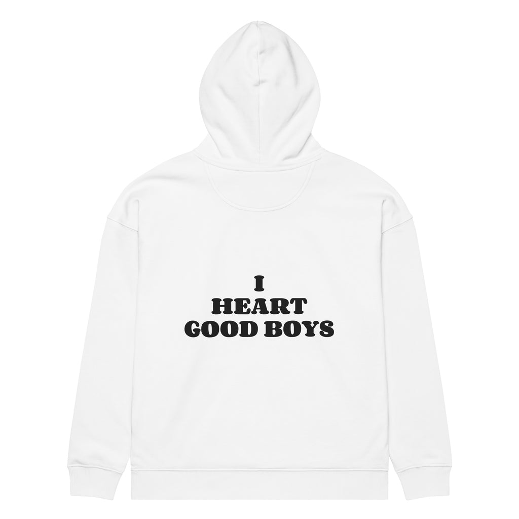 I HEART GOOD BOYS oversized hoodie – white back view | So True