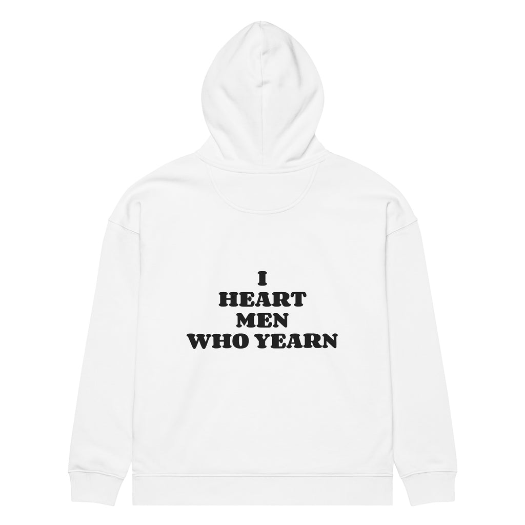 I HEART MEN WHO YEARN oversized hoodie – white back view | So True