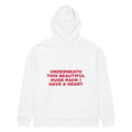UNDERNEATH THIS BEAUTIFUL HUGE RACK I HAVE A HEART oversized hoodie – white back view | So True